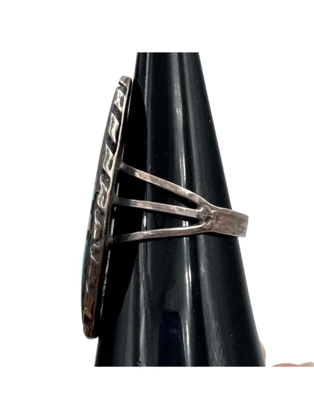Zuni Sterling Silver Inlay Ring Signed J.R.B. Size 6.75 Bowannie Vintage 1970s - Picture 5 of 14
